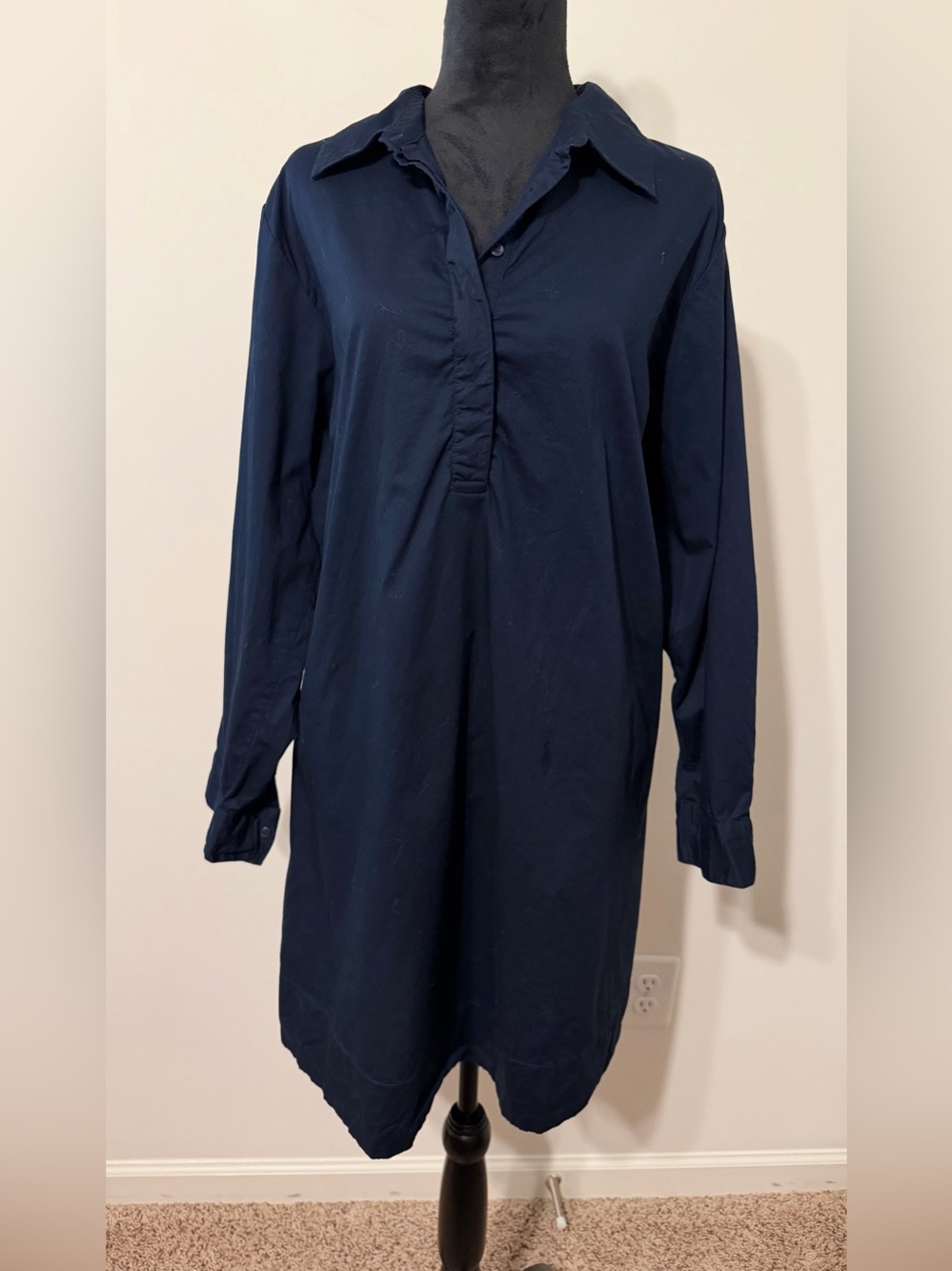 Old Navy Navy Long-Sleeve Collared Shirt Dress